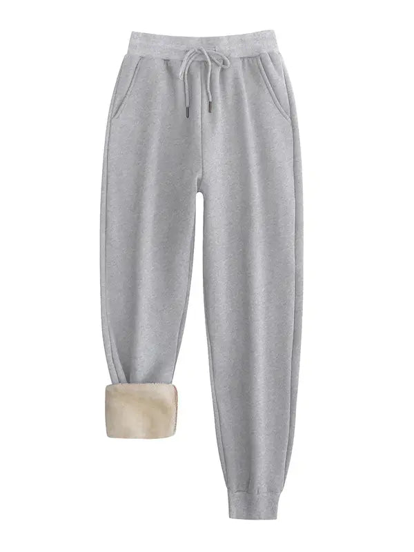 Women's Plain Drawstring Waist Pocket Sweatpants, Casual Soft Comfy Thermal Lined Jogger Pants for Fall & Winter, Women's Trousers for Daily Wear