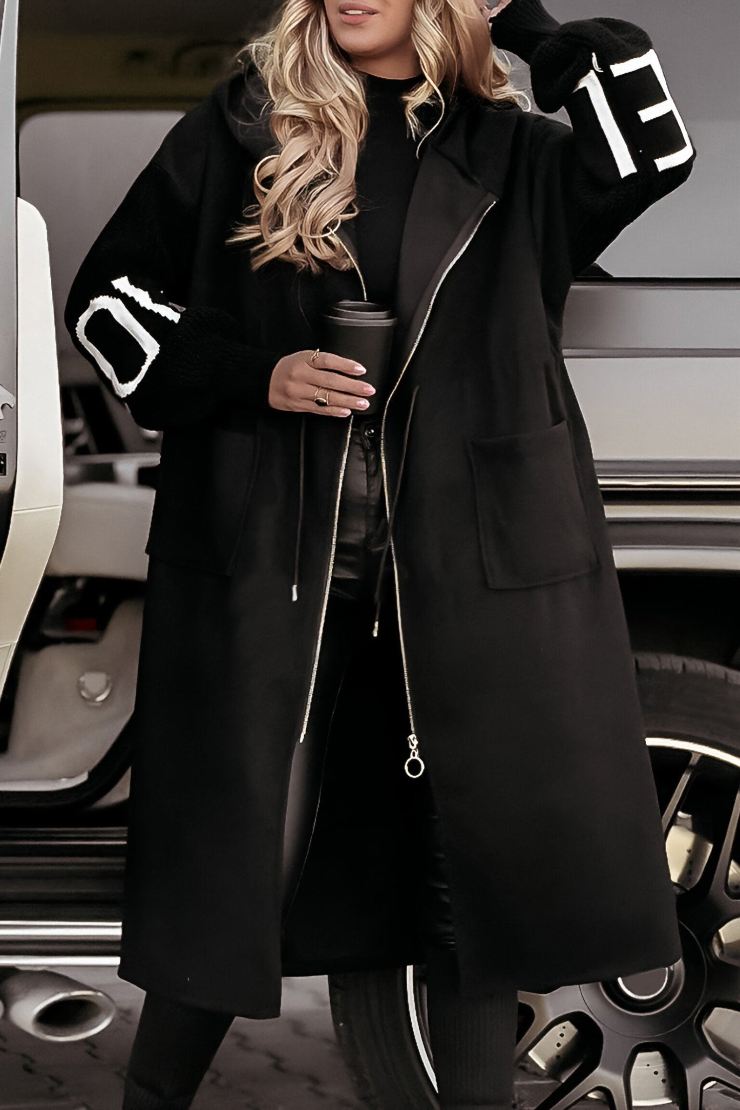 Women's Hooded Long Sleeve Knitted Sleeves Patchwork Jacket