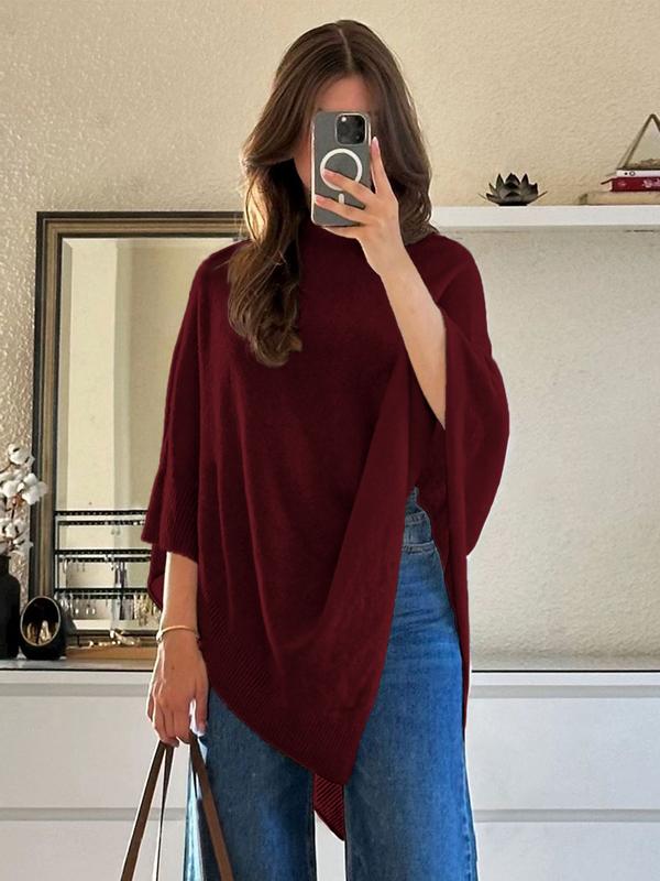 Women's Plain Loose Elegant Fashion Sweater Shawl, Fall & Winter Moderate Fabric Knit Wrap, Stylish Versatile Accessory for Ladies