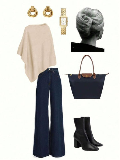 Women's Plain Loose Elegant Fashion Sweater Shawl, Fall & Winter Moderate Fabric Knit Wrap, Stylish Versatile Accessory for Ladies