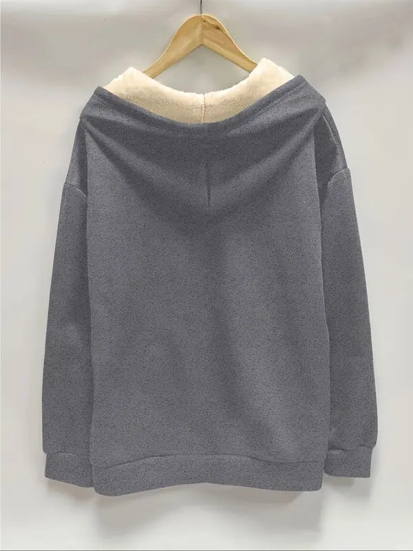 Women's Casual Long Sleeve Zipper Jacket, FallWinter Fleece Lined Coat, Plain Color HoodedOuterwear