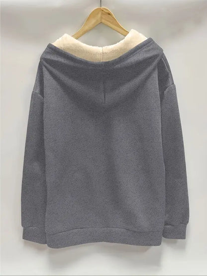 Women's Casual Long Sleeve Zipper Jacket, FallWinter Fleece Lined Coat, Plain Color HoodedOuterwear