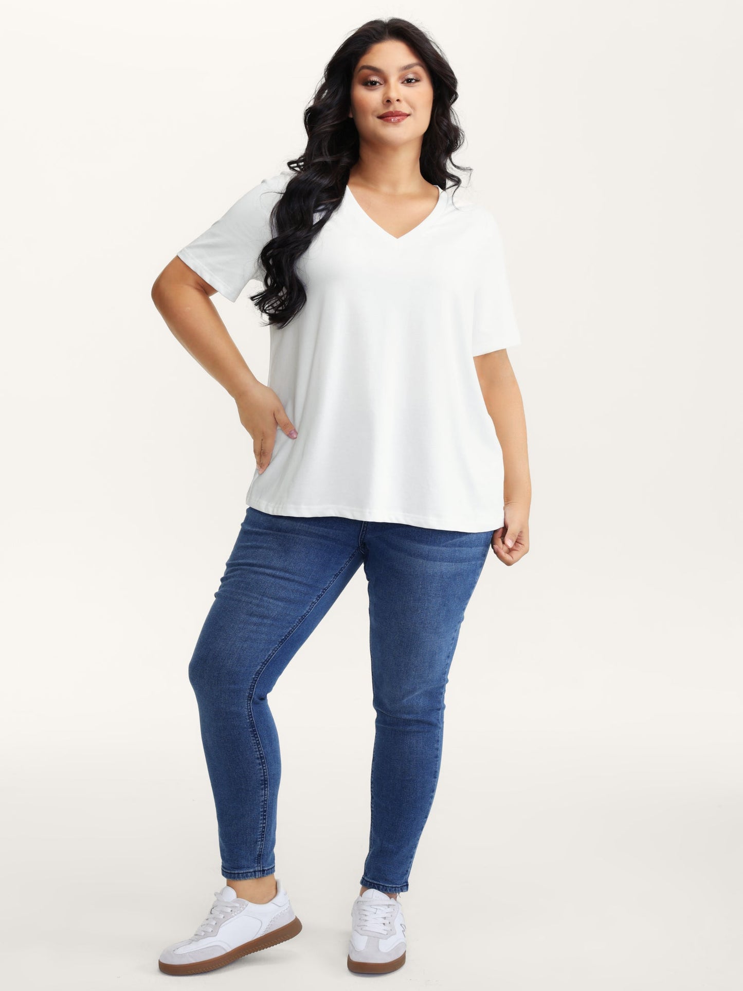 Stretchy V-Neck Solid T-Shirt