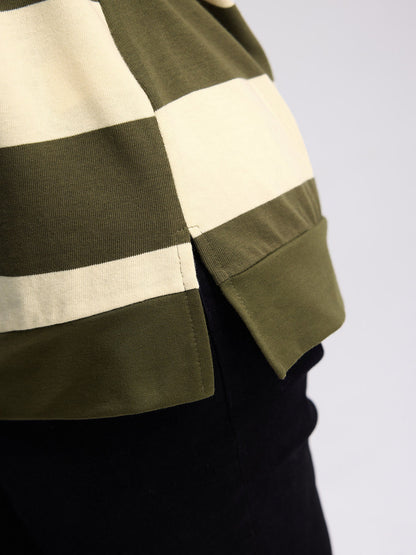 Pure Cotton Stripe Polo Collar Sweatshirt