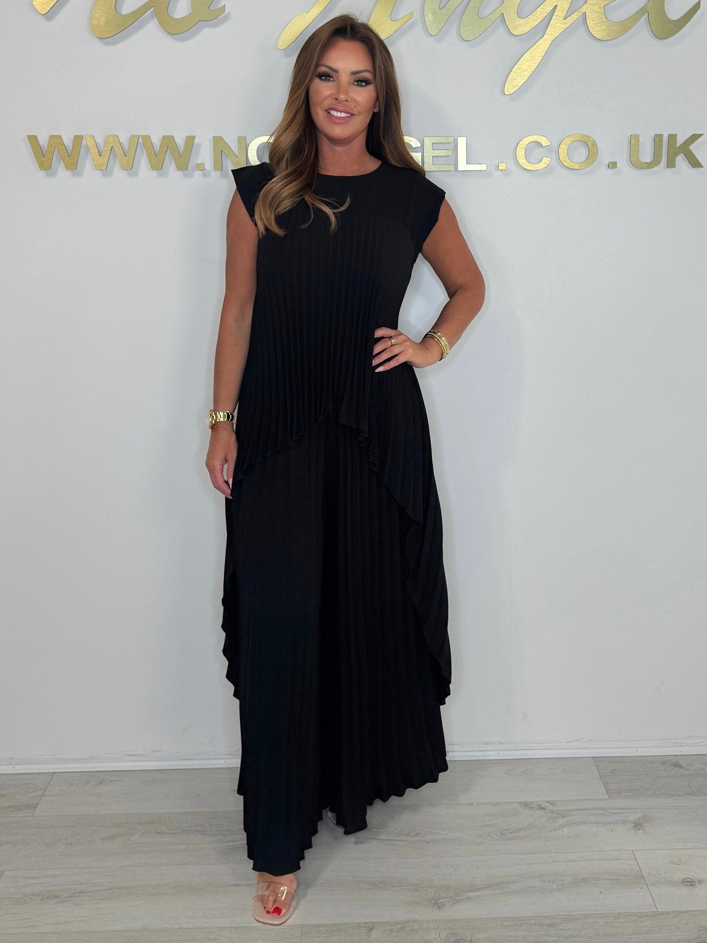 Pleated High Low Top & Trouser Two Piece Set