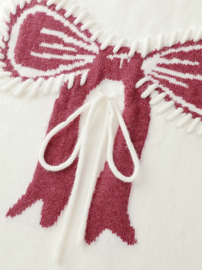Jacquard Bow Hand-Threaded Pullover