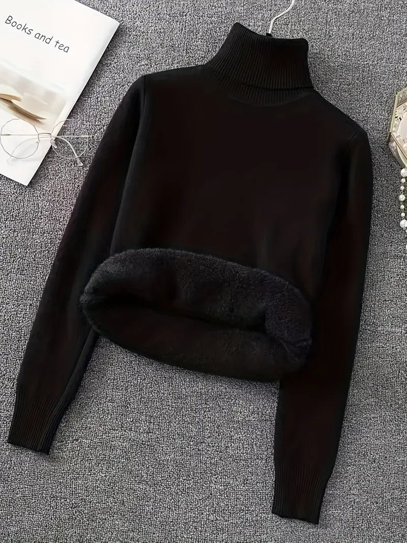 Elegant Winter Turtleneck Sweater Coat – Slim-Fit Long Sleeve Knit Jacket, Warm Solid Color Outerwear for Office & Party.