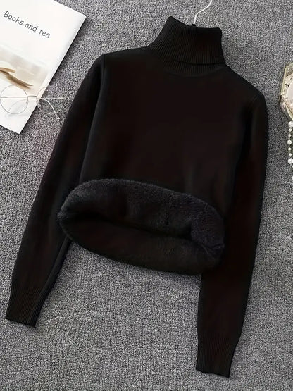 Elegant Winter Turtleneck Sweater Coat – Slim-Fit Long Sleeve Knit Jacket, Warm Solid Color Outerwear for Office & Party.