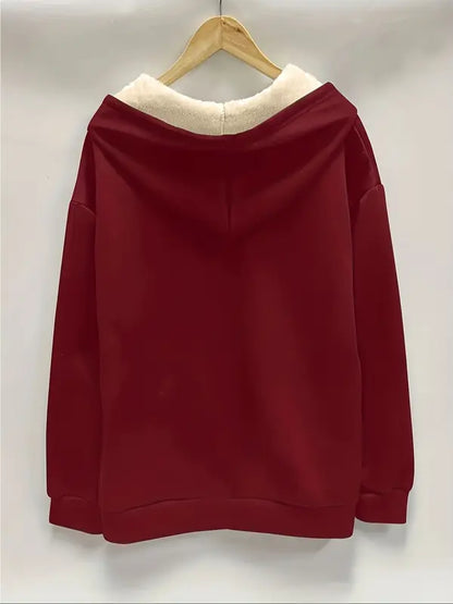 Women's Casual Long Sleeve Zipper Jacket, FallWinter Fleece Lined Coat, Plain Color HoodedOuterwear