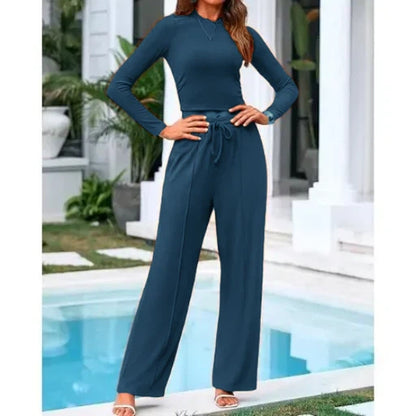 Women's Fall 2-Piece Set – Top & Wide-Leg Pants