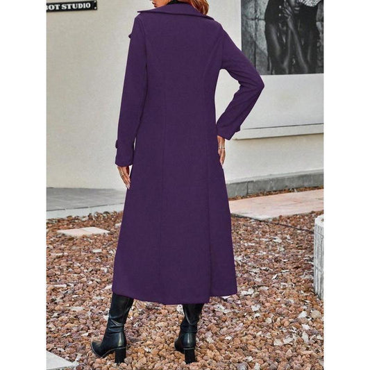Women's Solid Double Button Lapel Woolen Coat, Casual Elegant Long Sleeve Long Coat for Women, Women's Clothing for Autumn & Winter Valentine's Day, Gift for Her, Jackets for Women, Longsleeves Clothes for Women, Solid Color Jacket