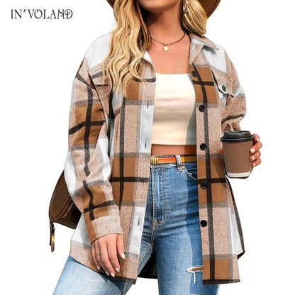 Womens Plus Size Shacket Jacket Flannel Plaid Long Sleeve Button Down Shirts Casual Fall Blouses Tops  Winter Coats Winter Holiday Haul#US 2025 Deals for You Days