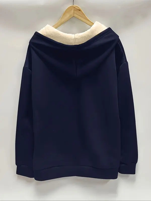 Women's Casual Long Sleeve Zipper Jacket, FallWinter Fleece Lined Coat, Plain Color HoodedOuterwear