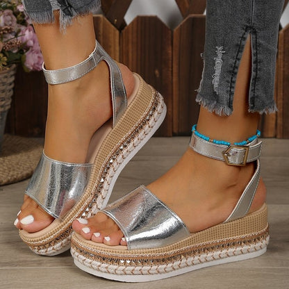 Women's Silver Zipper Hollow Fashion Sandals