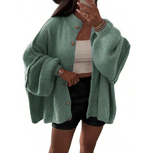 Women's Solid Color Button Cable Knit Cardigan, Casual Long Sleeve Open Front Outerwear for Fall & Winter, Women's Knit Clothing for Daily Wear