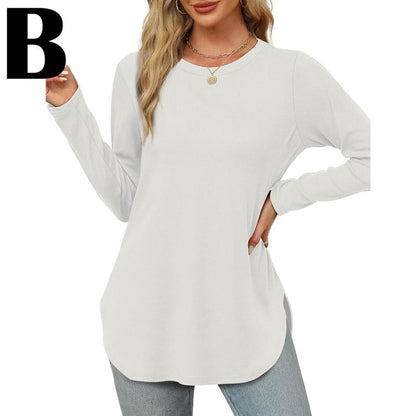 Women's Long Sleeve Tunic Tops For Leggings Crew Neck Curved Hem With Thumb Holes Casual Comfortable Daily Wear Shirts