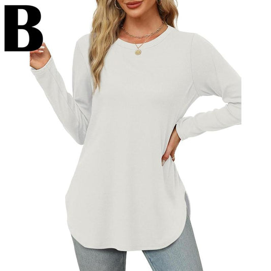 Women's Long Sleeve Tunic Tops For Leggings Crew Neck Curved Hem With Thumb Holes Casual Comfortable Daily Wear Shirts