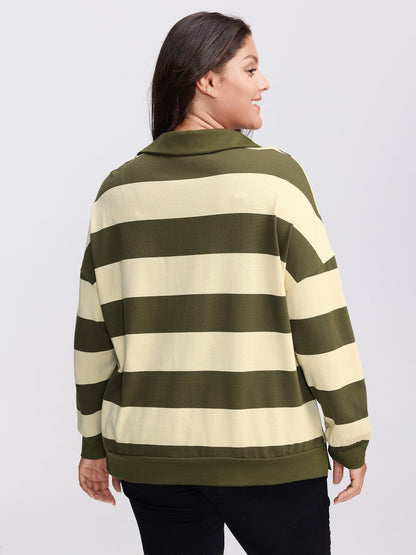 Pure Cotton Stripe Polo Collar Sweatshirt
