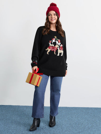 Holiday Puppy Applique Jacquard Pullover