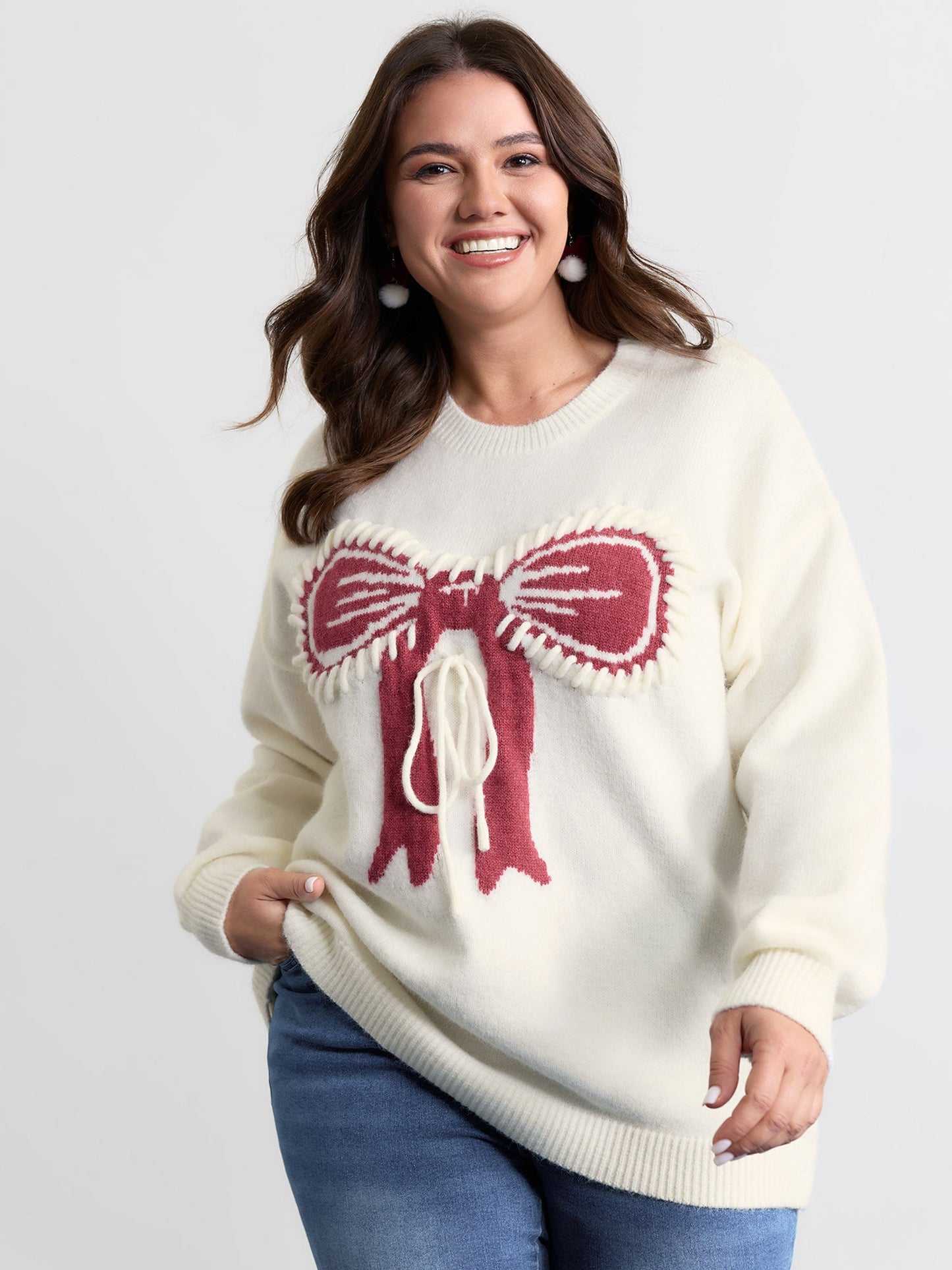 Jacquard Bow Hand-Threaded Pullover