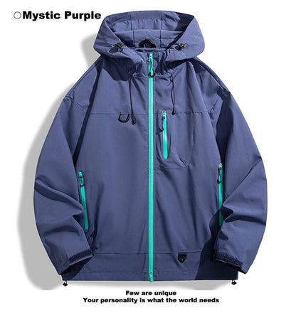 New Outdoor Hooded Couples' Mountain Climbing Jacket, Spring & Autumn Windproof Waterproof Breathable Stylish Plain Jacket, Hiking Jacket