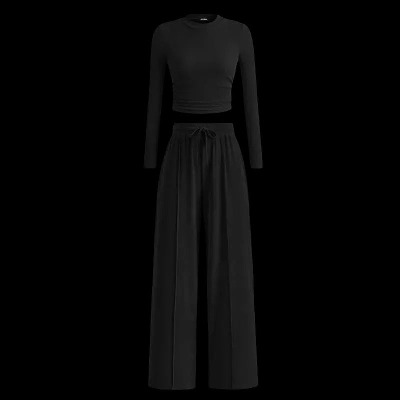 Women's Fall 2-Piece Set – Top & Wide-Leg Pants