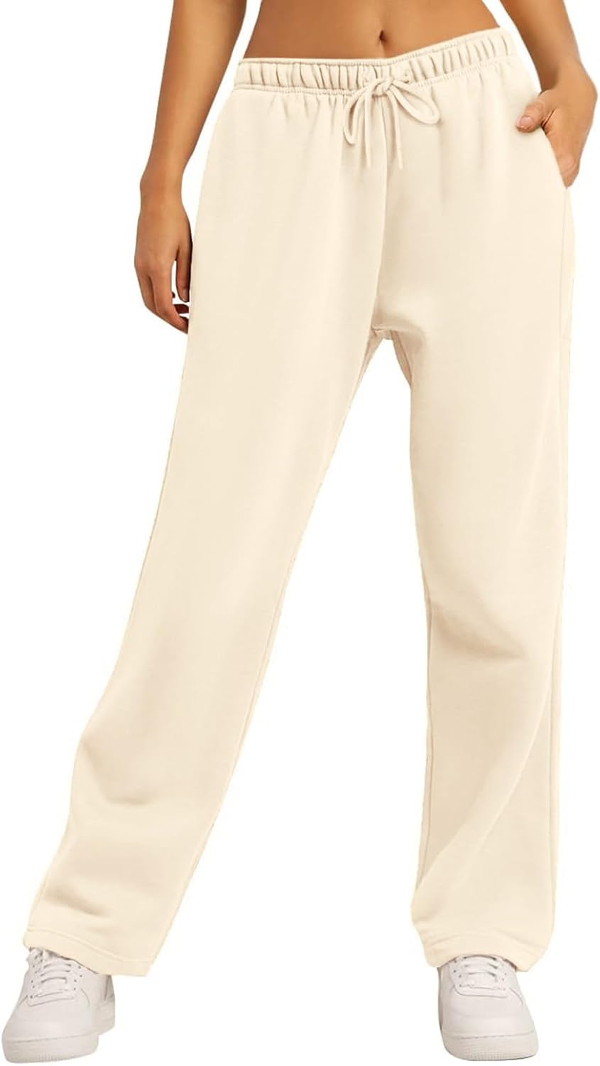 Straight Leg Sweatpants Women Baggy Drawstring Elastic Waist Lounge Pants Soft Cozy Joggers with Pockets