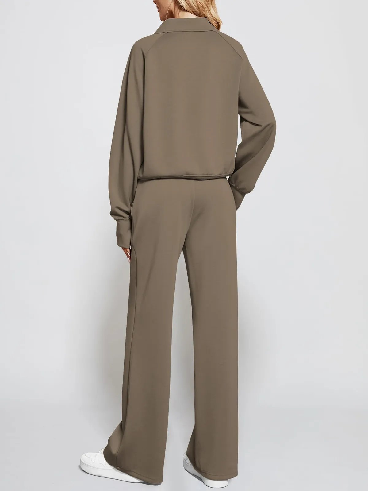 Limited time sale🔥Women's Oversized Half Zip Wide Leg 2 Piece Outfits Lounge Set