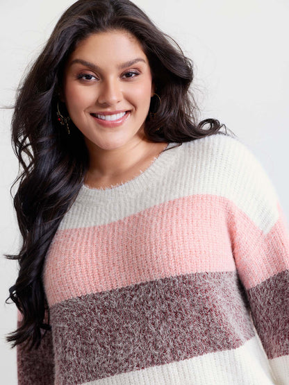 Colorblock Faux Mink Fur Pullover