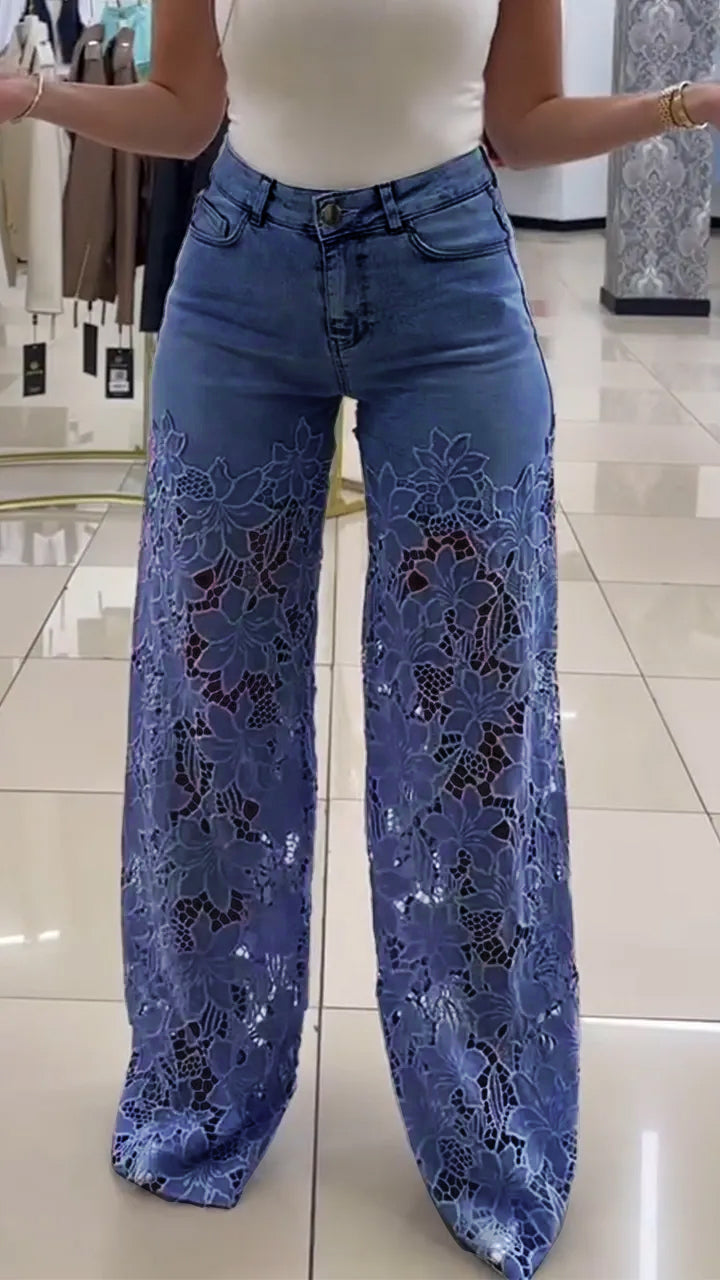 Women's Lace Patchwork Hollow Jeans