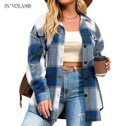 Womens Plus Size Shacket Jacket Flannel Plaid Long Sleeve Button Down Shirts Casual Fall Blouses Tops  Winter Coats Winter Holiday Haul#US 2025 Deals for You Days