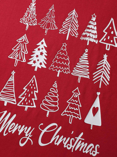 Cozy Christmas Print Round Neck T-Shirt