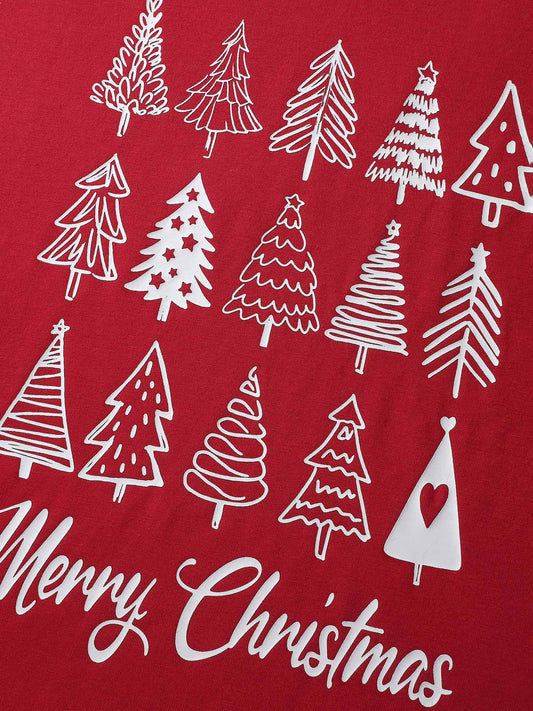 Cozy Christmas Print Round Neck T-Shirt