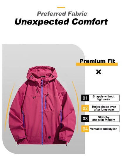 New Outdoor Hooded Couples' Mountain Climbing Jacket, Spring & Autumn Windproof Waterproof Breathable Stylish Plain Jacket, Hiking Jacket