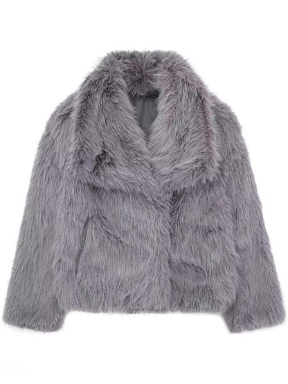 Women's Solid Color Faux Fur Fuzzy Jacket, Casual Elegant Long Sleeve Collared Fuzzy Coat for Fall & Winter, Women's Clothing for Daily Wear, Cute Tops