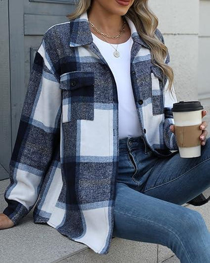 Womens Plus Size Shacket Jacket Flannel Plaid Long Sleeve Button Down Shirts Casual Fall Blouses Tops  Winter Coats Winter Holiday Haul#US 2025 Deals for You Days