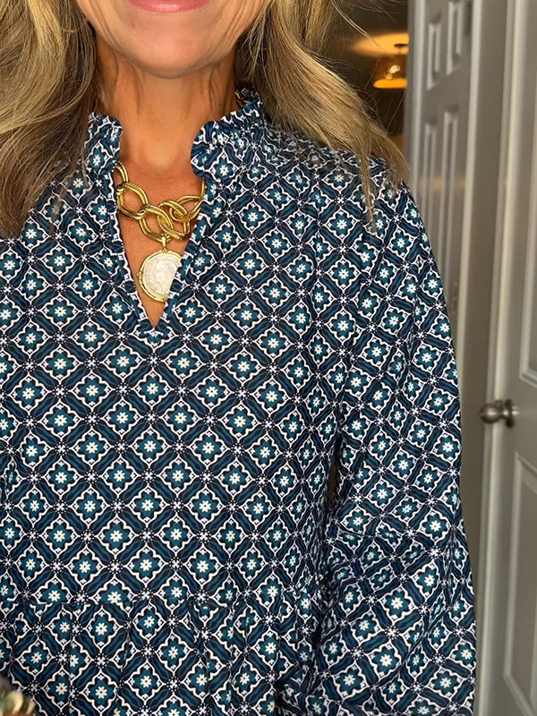 NEW🔥 V Neck Vintage Printed Dress