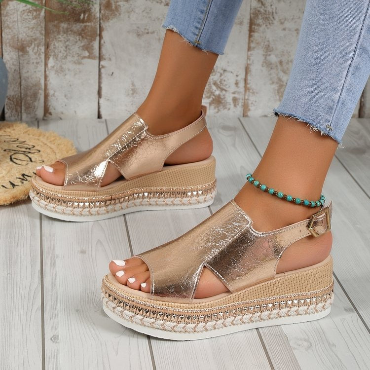 Women's Silver Zipper Hollow Fashion Sandals