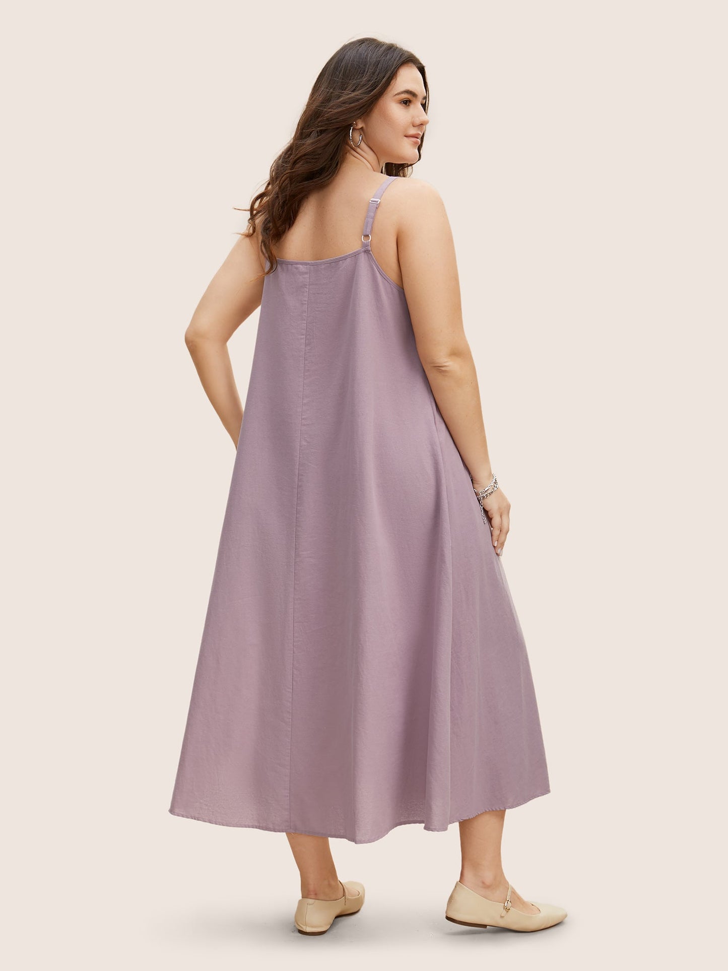 Cotton Plain Pleated Loose Fit Cami Dress