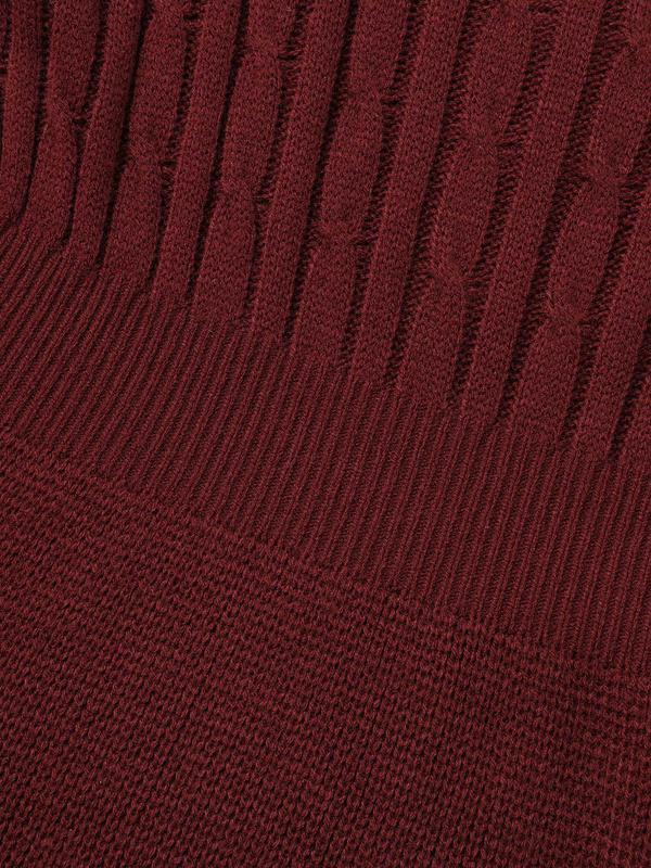 Cable Knit Fit-and-Flare Midi Sweater Dress - Long Sleeve Round Neck