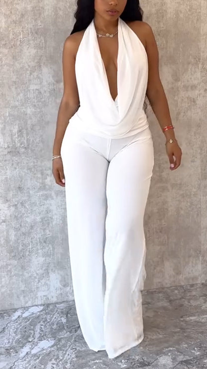 Ladies' Neck Tie Top+pants with Casual Temperament Suit