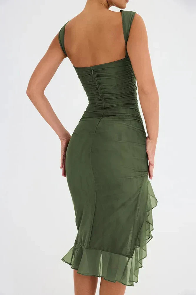 Elita | Boat-Neck Ruffle Sheath Dress