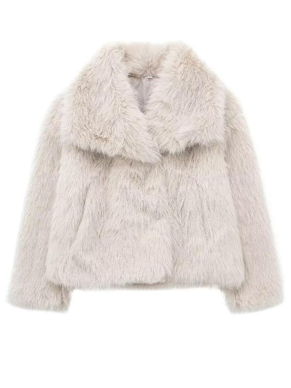 Women's Solid Color Faux Fur Fuzzy Jacket, Casual Elegant Long Sleeve Collared Fuzzy Coat for Fall & Winter, Women's Clothing for Daily Wear, Cute Tops