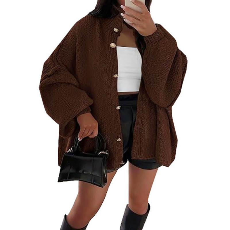 Women's Solid Color Button Cable Knit Cardigan, Casual Long Sleeve Open Front Outerwear for Fall & Winter, Women's Knit Clothing for Daily Wear