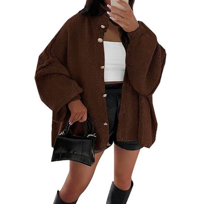 Women's Solid Color Button Cable Knit Cardigan, Casual Long Sleeve Open Front Outerwear for Fall & Winter, Women's Knit Clothing for Daily Wear