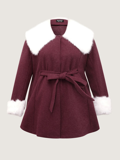 Detachable Fur Collar Waist-Tie Jacket