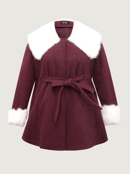 Detachable Fur Collar Waist-Tie Jacket