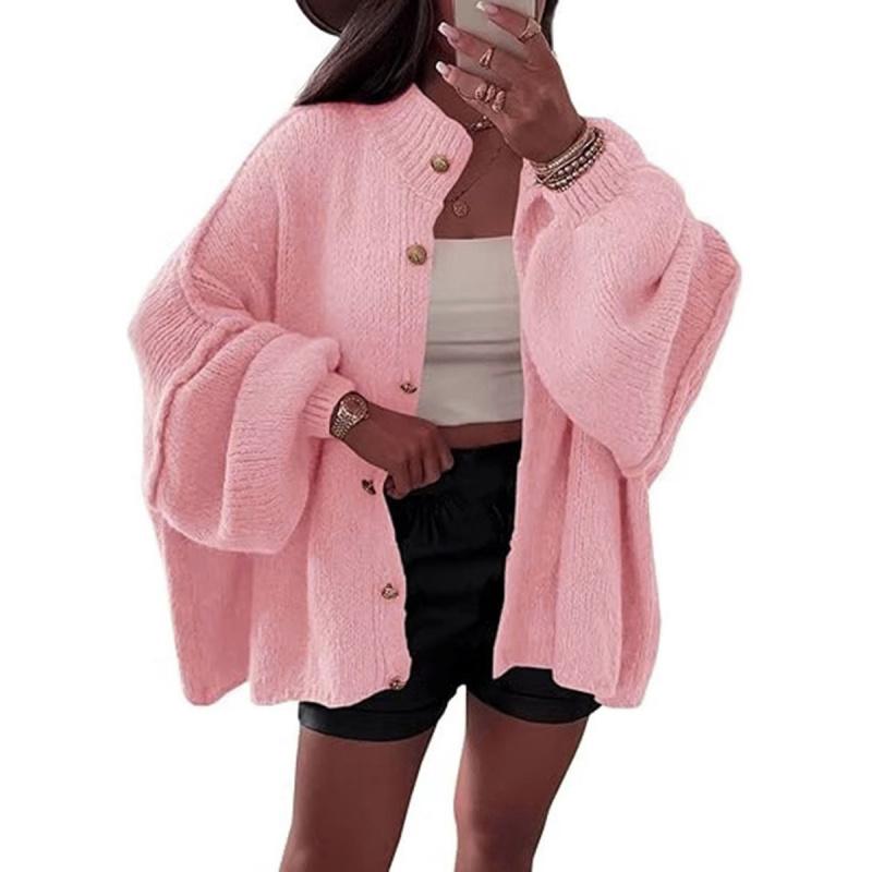 Women's Solid Color Button Cable Knit Cardigan, Casual Long Sleeve Open Front Outerwear for Fall & Winter, Women's Knit Clothing for Daily Wear