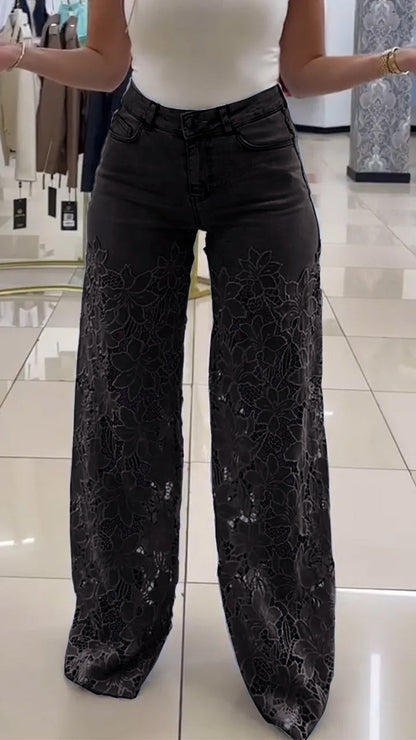 Women's Lace Patchwork Hollow Jeans