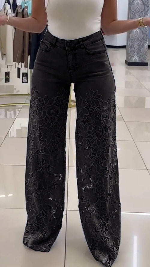 Women's Lace Patchwork Hollow Jeans